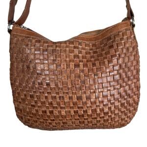 Vilenca Holand Womens Woven Brown Leather Crossbody Bag Purse Boho Zip Pocket
